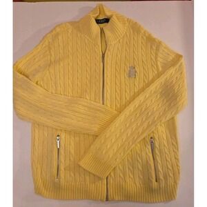 Lauren Ralph Lauren Women's Yellow Cableknit Zip Front Cardigan Silver Crest